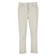 Beige Bomuld Jeans med Juvelknapper