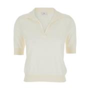 Hvid V-Neck Uld Polo Sweater