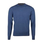 Blå Merino Uld Crew Neck Sweater