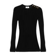 Sort Crew Neck Sweater med knaplukning