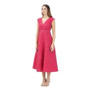 Fuchsia Blomstret Midi Kjole