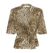 Leopard Print Wrap Top Bluse