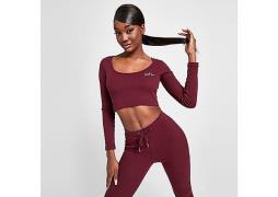 Sixth June Long Sleeve Ribbed Crop Top - Red - Womens
