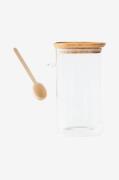 Pebbly - Høj glasbeholder med bambuslåg og måleske - 1400 ml - Transpa...