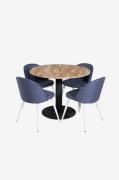 Venture Home - Spisegruppe Cirebon med 4 spisebordsstole Velvet - Sort...