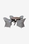 LifestyleGarden - Bord Ø 112 cm & 4 stk. kviksølvstole - Brun - Spiseg...