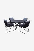 LifestyleGarden - Bord Ø 112 cm & 4 stk. mikado-stole - Sort - Spisegr...