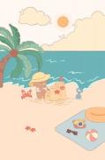 Pelcasa - Plakat Bjørn på sommerstrand - Beige - Posters - - Homeroom