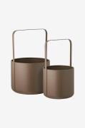 House Nordic - Blomsterpotte, - sæt med 2 - Brun - Urtepotteskjulere &...