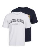 JACK & JONES Bluser & t-shirts 'CALEB VARSITY'  sand / navy / hvid