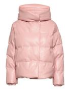 Patricia Faux Leather Puffer With Hood Jakke Pink