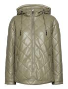 Becky Faux Leather Quilted Short Bomber Jacket Jakke Green