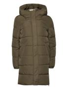 Quilted Coat With Rib Knit Details Esprit Casual Khaki