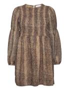 Printed Light Crepe Smock Mini Dress Ganni Brown