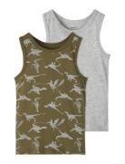 Nkmtank Top 2P Olive Night Dino Patterned Name It