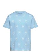 Owl Aop T-Shirt - Gots/Vegan Knowledge Cotton Apparel Blue