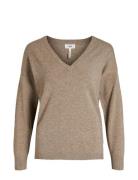 Objthess L/S V-Neck Knit Pullover Noos Object Beige