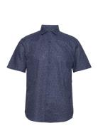 Aop Linen/Cotton Shirt S/S Lindbergh Navy
