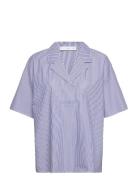 Short Sleeve Striped Shirt Mango Blue