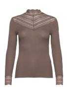Silk T-Shirt Regular Ls W/Wide Lace Rosemunde Brown