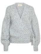 Kiaracr Knit Wrap Blouse Cream Grey