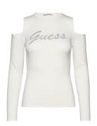 Ls Cold Shldr Guess Logo Swtr GUESS Jeans White