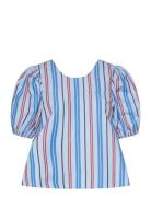 Stripe Cotton Open Back Top Ganni Blue