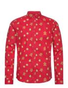 Onsalf Xmas Cookie Aop Slim Poplin Shirt ONLY & SONS Red