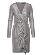 Metallic Knit Surplice Cocktail Dress Lauren Ralph Lauren Silver