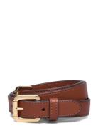 Leather Double-Buckle Skinny Belt Lauren Ralph Lauren Brown