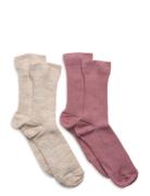 Sock 2P Bg Wool Rib Lindex Patterned