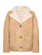 Shearling-Lined Coat With Buttons Mango Beige