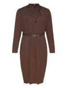 Belted Mockneck Jersey Dress Lauren Women Brown