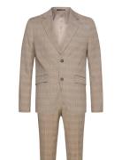Checked Twill Stretch Suit Lindbergh Brown