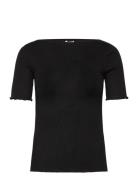 Silk Boat Neck T-Shirt Rosemunde Black