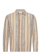Regular Woven Striped Overshirt - G Knowledge Cotton Apparel Beige