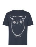 Regular Big Owl Front Print T-Shirt Knowledge Cotton Apparel Blue