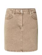 Slfcora Hw Mini Latte Denim Skirt Selected Femme Beige