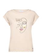 T-Shirt With Face Print - Cap Sleev Coster Copenhagen Cream