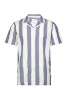 Striped Linen/Cotton Shirt S/S Lindbergh Blue