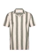 Striped Linen/Cotton Shirt S/S Lindbergh Cream