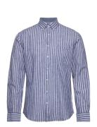 Striped Cotton/Linen Shirt L/S Lindbergh Navy