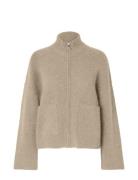 Slfsia Ras Ls Knit Zipper Cardigan Noos Selected Femme Beige