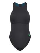 Womens Racer Zip Swimsuit With Integrated Swim Bra Speedo Black