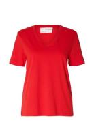 Slfessential Ss V-Neck Tee Noos Selected Femme Red