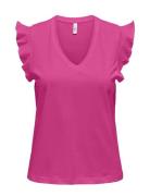 Onlmay Life S/S Frill V-Neck Top Box Jrs ONLY Pink