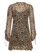 Flared Sleeve Leopard Dress Mango Brown