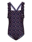 Swimsuit W. Frills, Aop Color Kids Blue