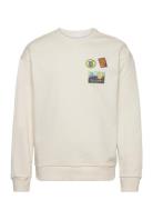 Loose Fit Crew Sweat With Badge Emb Knowledge Cotton Apparel Cream