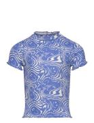 Cropped Printed Rib T-Shirt Tom Tailor Blue